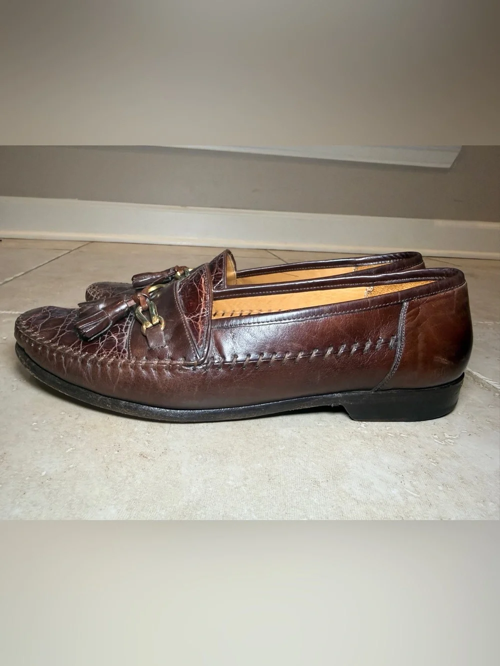 Johnston & Murphy Crocodile-Texture Tassel Leather Loafers